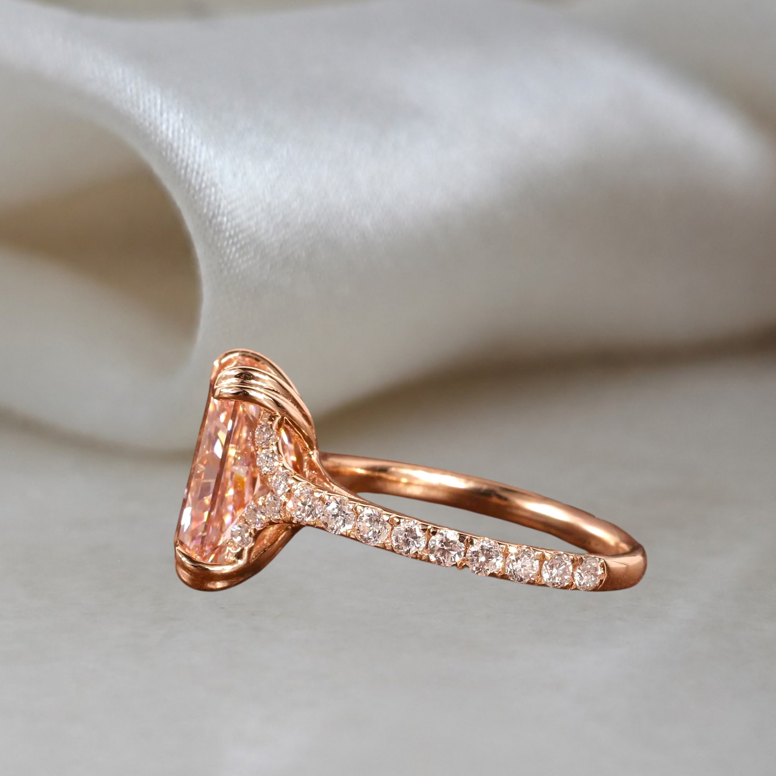 Radiant Cut 4.40 Ct IGI Lab Created Diamond Ring 14k Rose Gold Fancy Vivid Pink