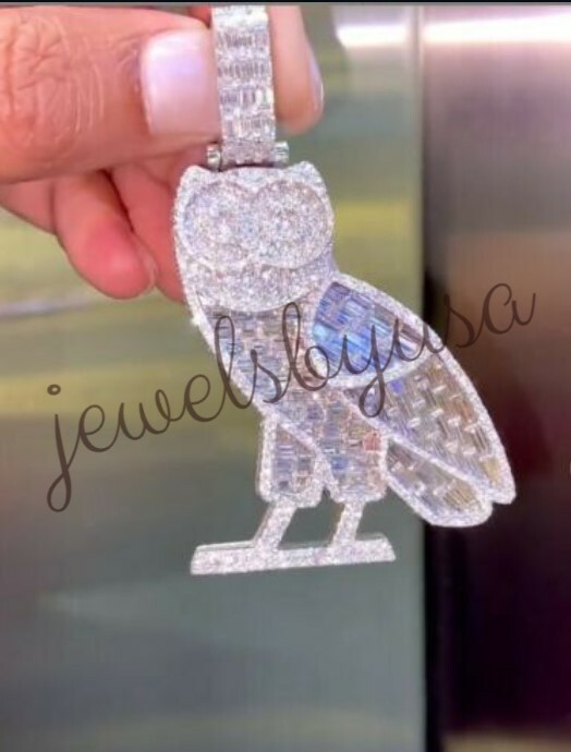 Men’s Owl Shape 3.2ct White Baguette Cubic Zirconia Pendant 925 Silver