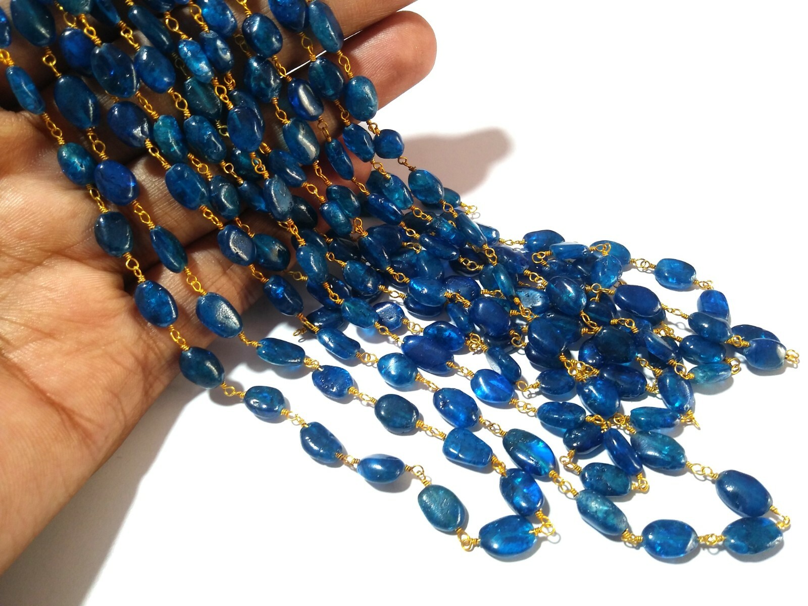 10 Feet Neon Apatite Coated 6×9-7x10mm Rosary Beaded Chain 24k Gold Plated Wire