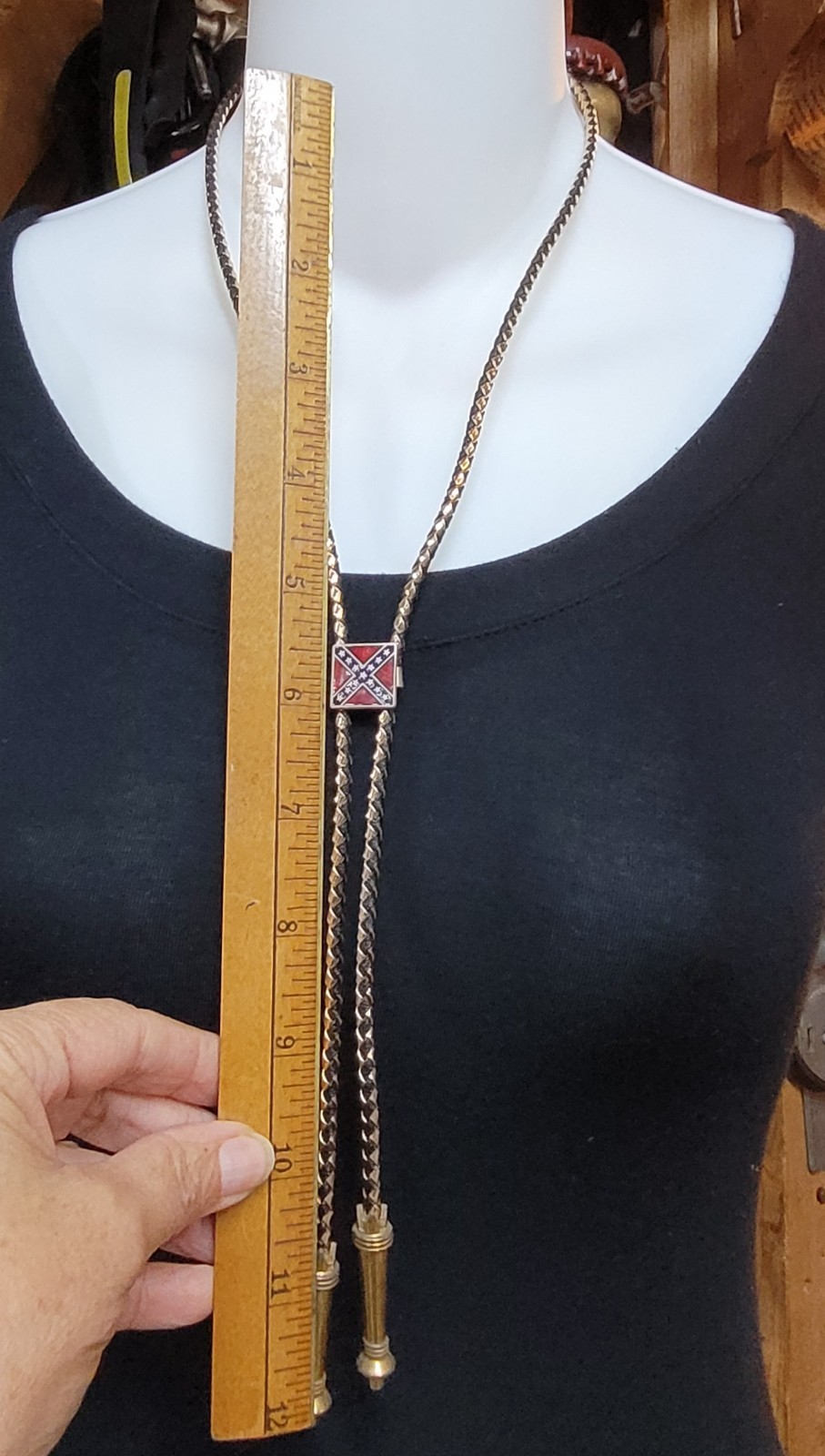 Co Federate Flag Bolo Tie With Leather Rope And Brass Tie End Cap