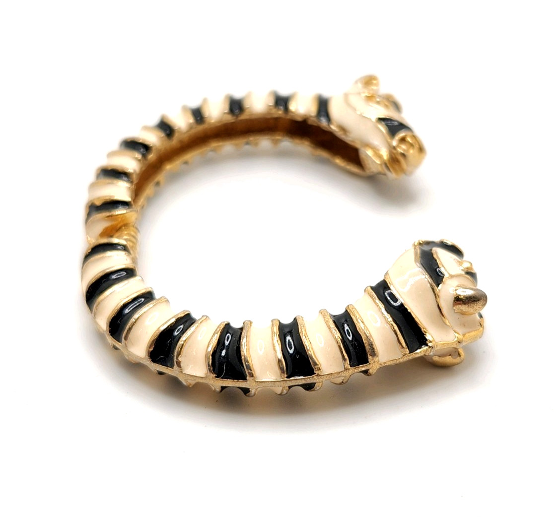 Kenneth Jay Lane Black & Cream Double Zebra Head Enamel Hinged Cuff Bracelet, 6″