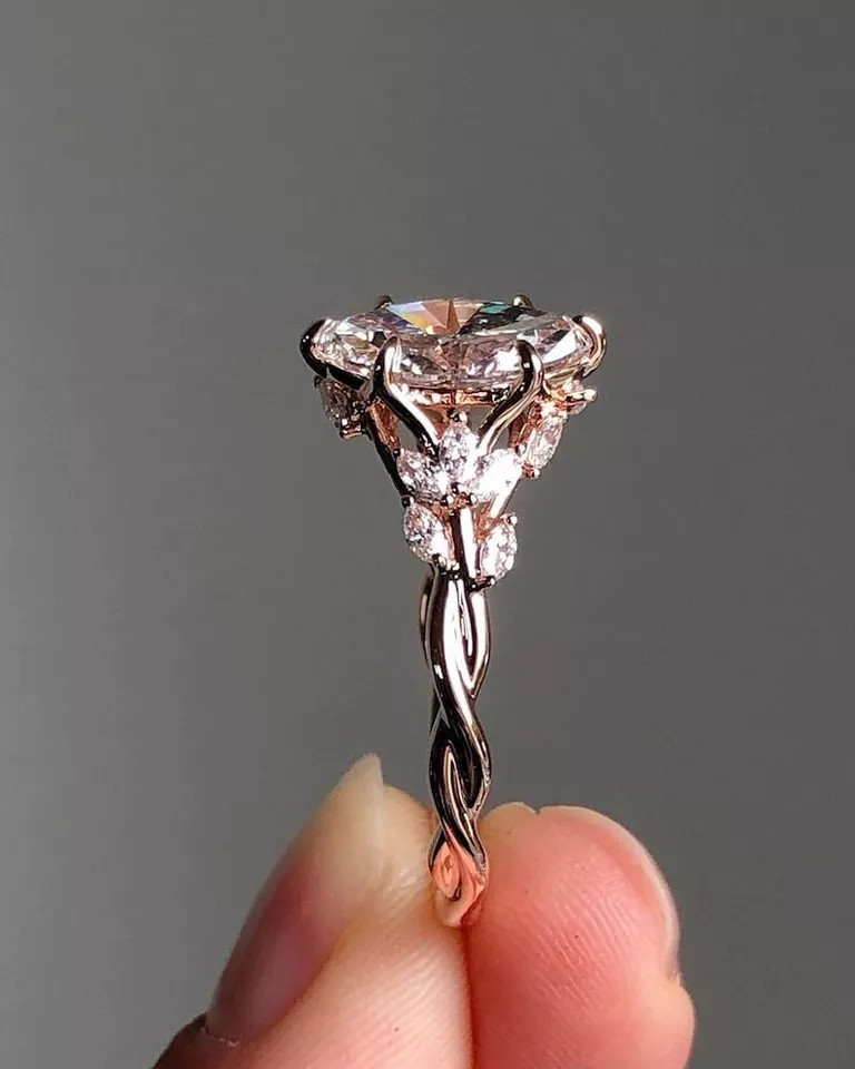 2.0CTW Marquise Cut Moissanite Nature Inspire Engagement Ring in 14K Rose Gold