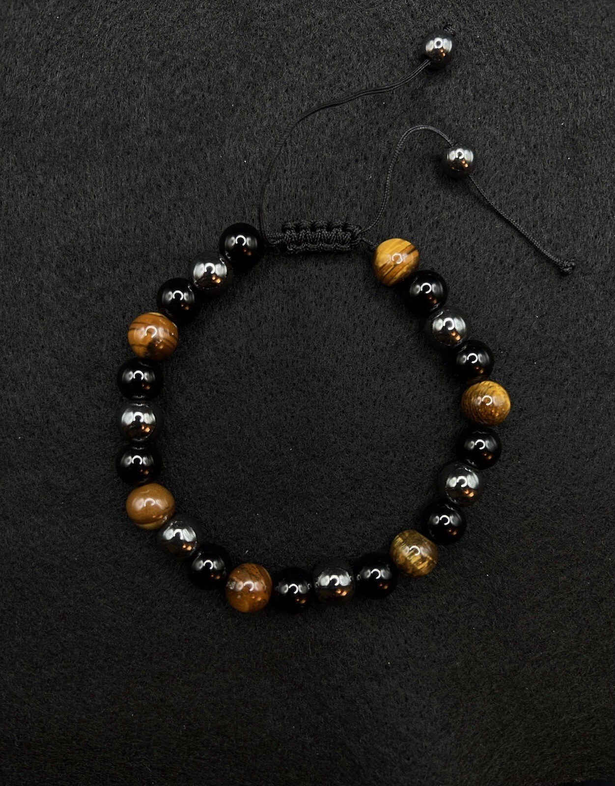 Adjustable, Obsidian, Hematite, And Tiger’s Eye Beaded Bracelet