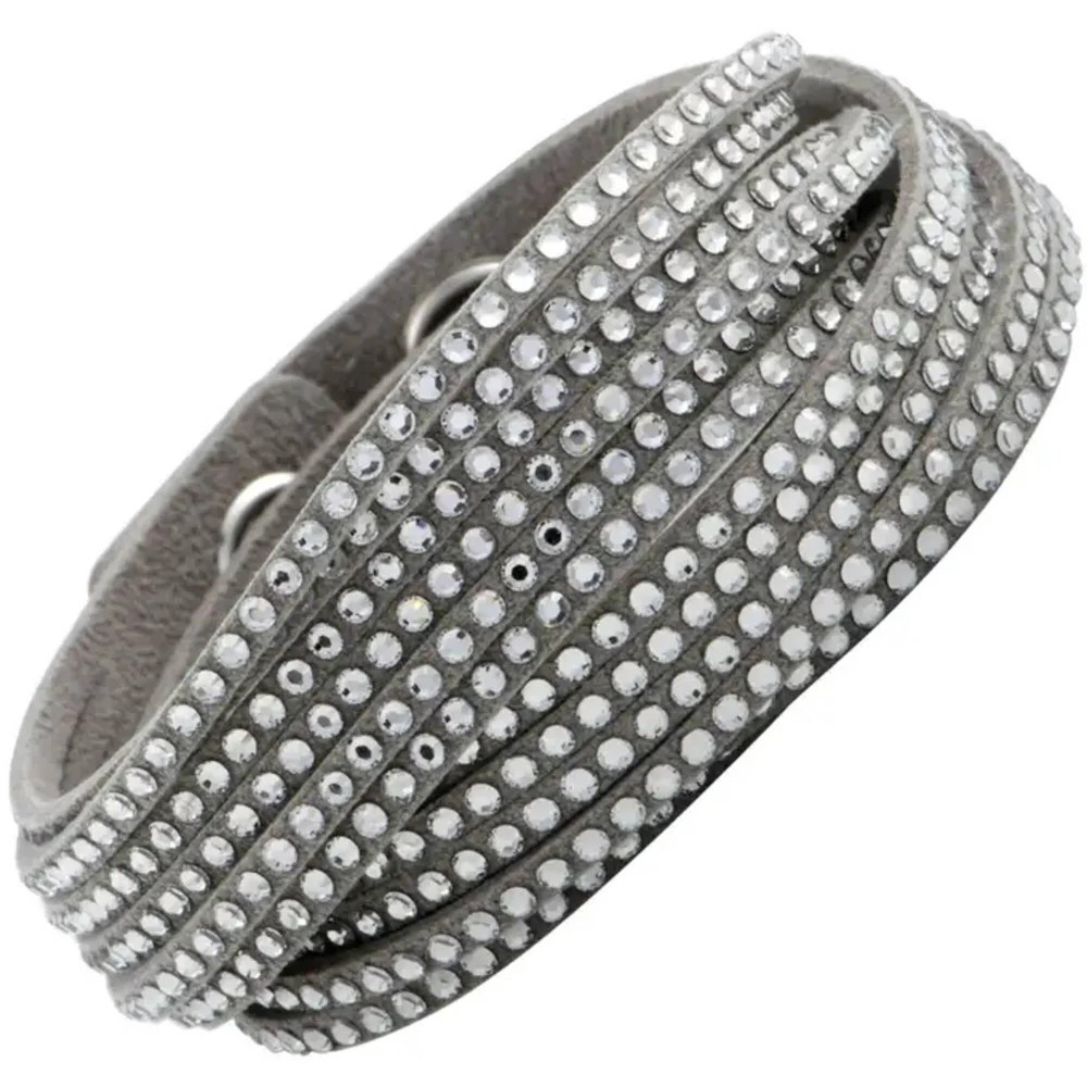 Swarovski Women’s Bracelet Slake Grey Suede With Clear Crystals Wrap