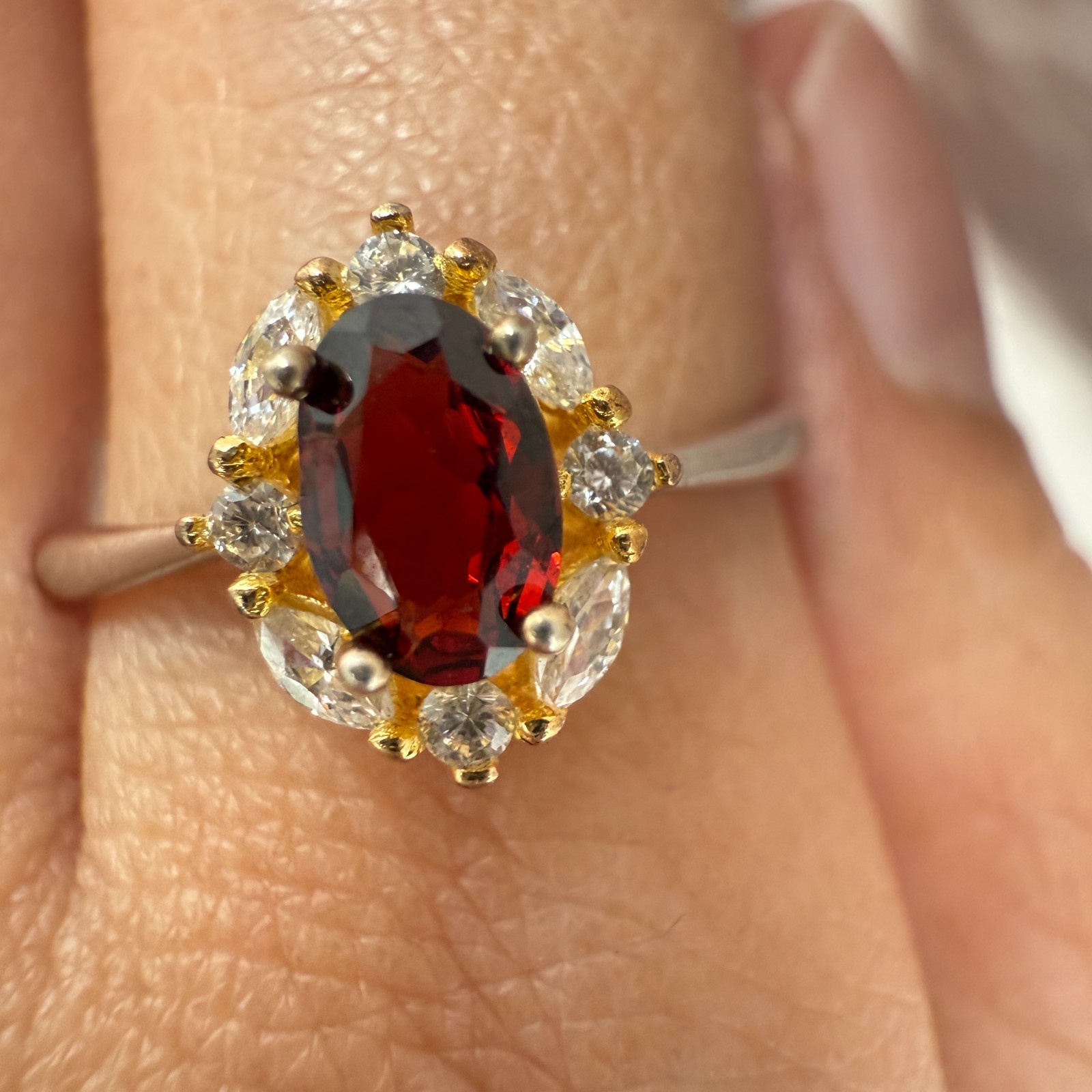 925 Sterling Silver Ring 6x4mm Natural Rhodolite Garnet Gemstone Zircon Red Gift