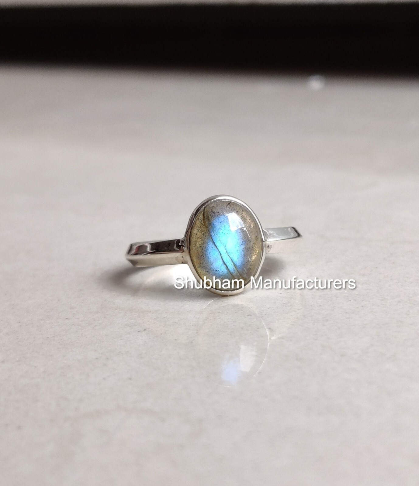 Natural Labradorite Blue Flash Knife Edge Ring 925 Silver Handmade Jewelry Gift