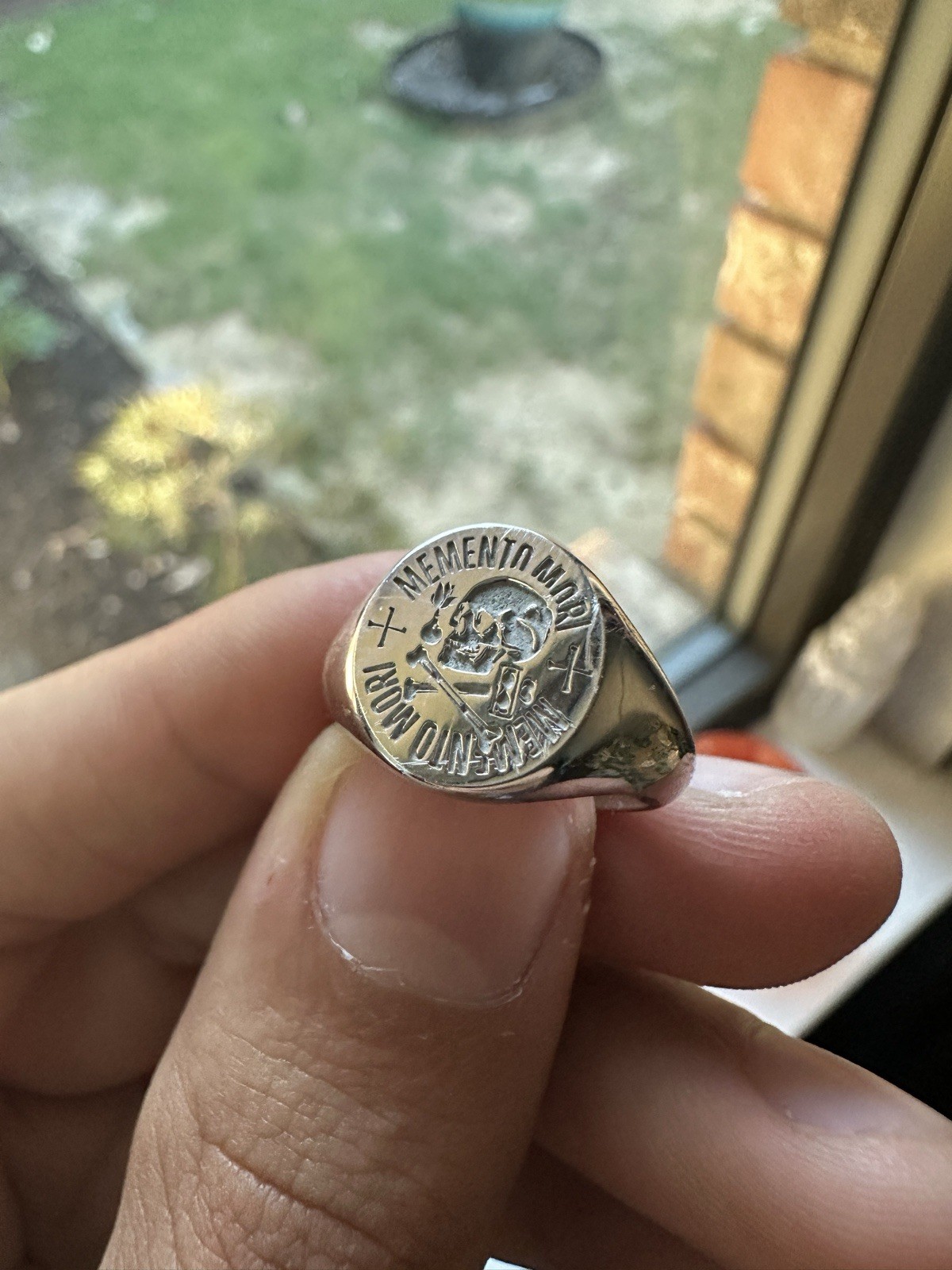 Handmade 925 Sterling Silver Memento Mori Ring – Unisex Skull Ring Size 7.5