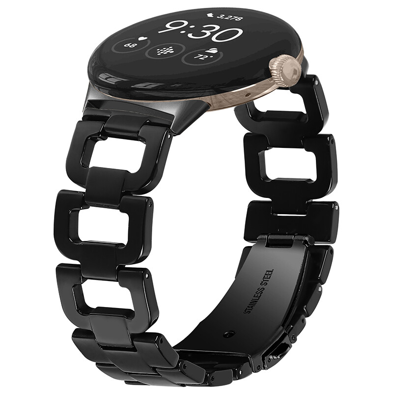 Luxury D Link Resin Watch Band Stainless Steel Strap For Google Pixel Watch 1 2
