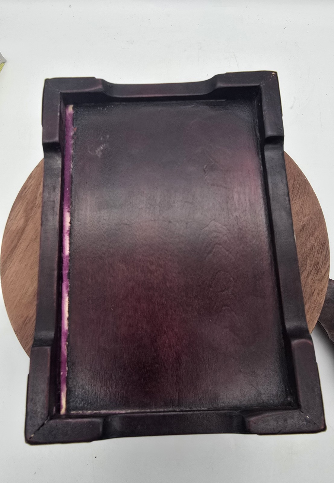 VTG Shanghai – Rosewood Brass Jewelry Box – Carved Jade Medallion Asian * READ