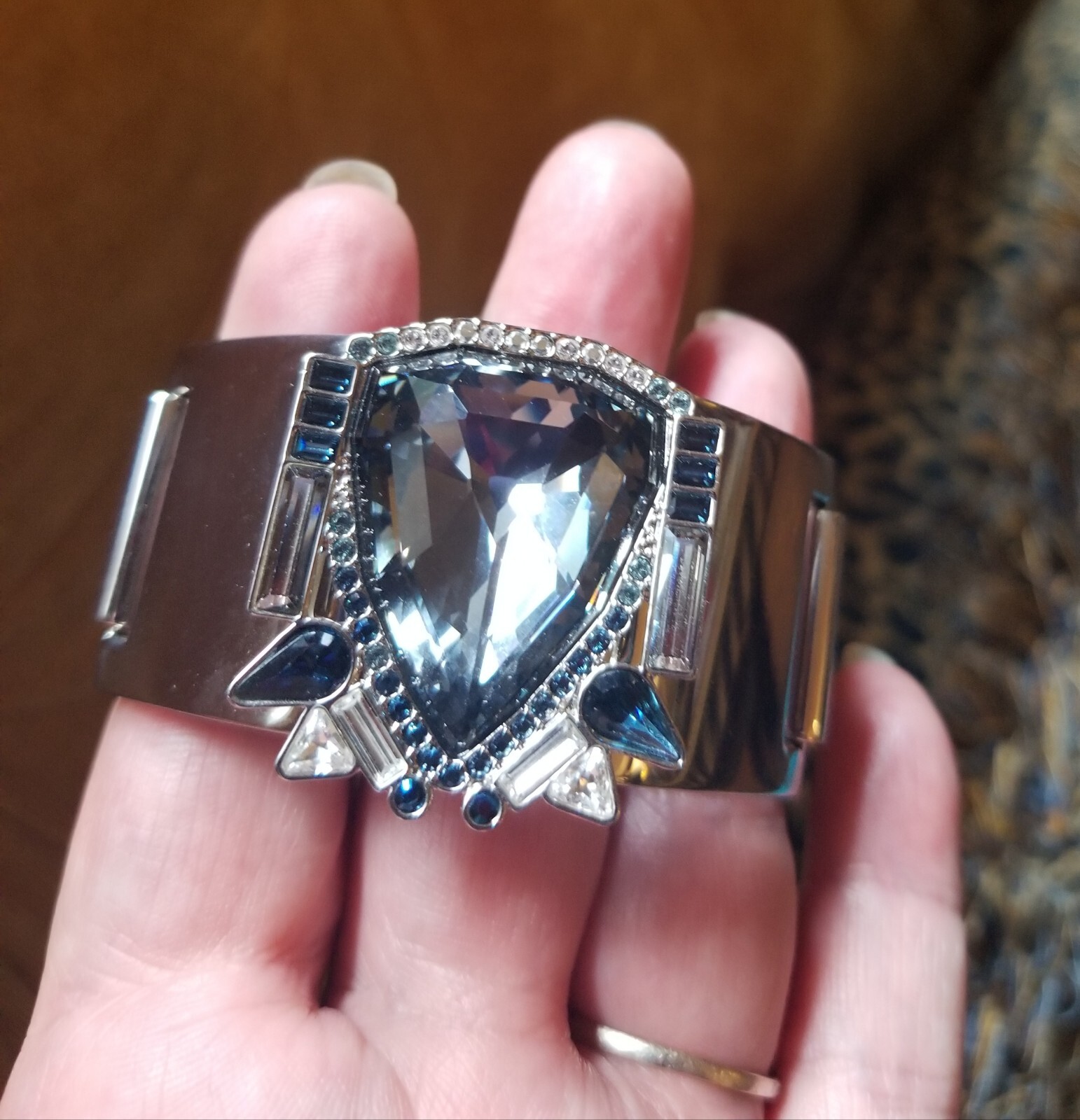 Swarovski Palladium Shogun Plated Bracelet Bangle Smokey Blue White Vintage