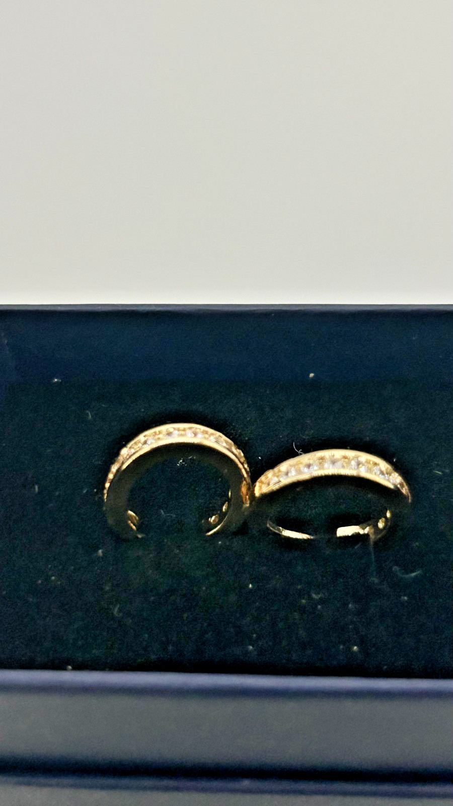 Gold Tone Hoop Earrings with Clear Crystals – Latch Back Closure – 0.5” Length –