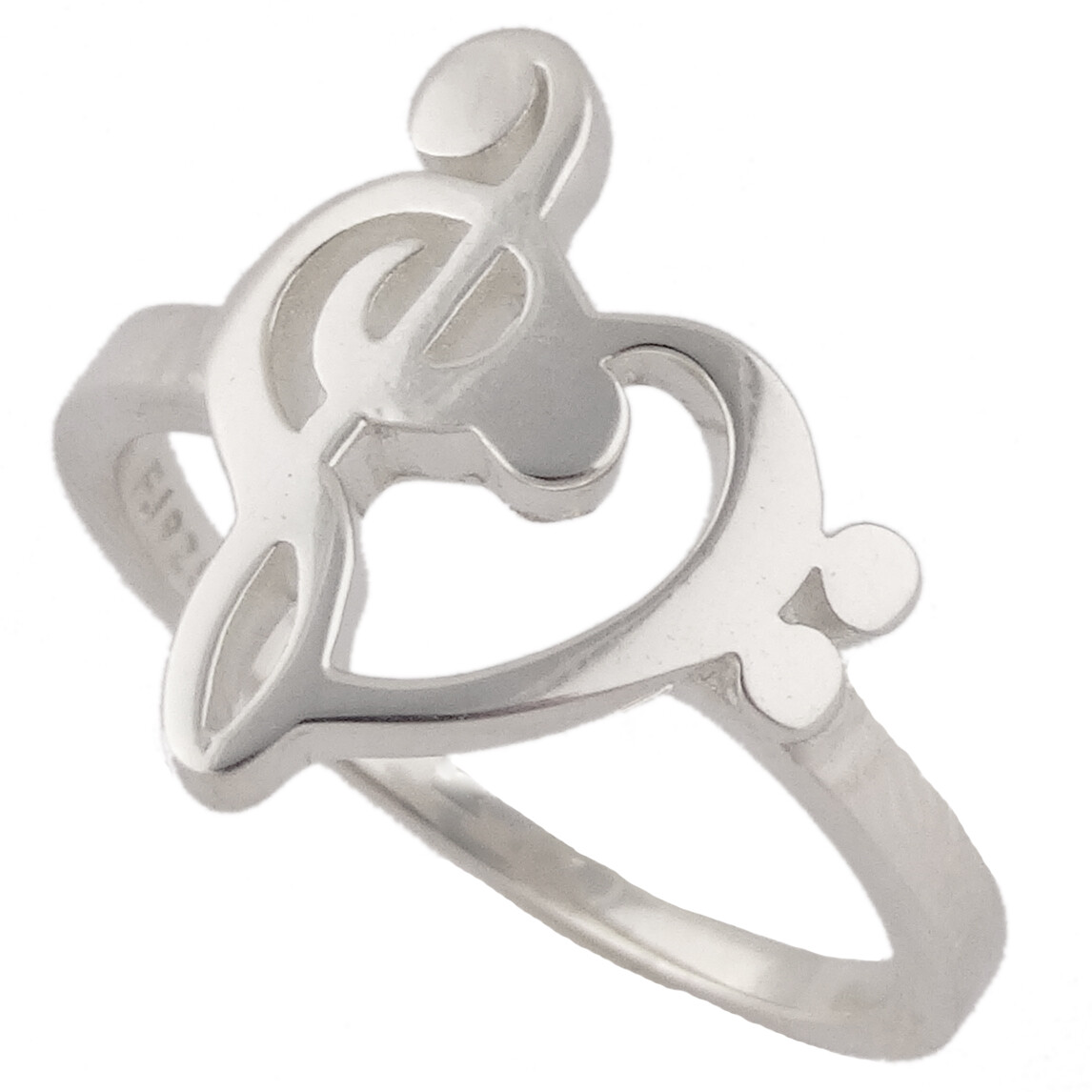 Treble Clef Bass Heart Ring – 925 Sterling Silver – Music Note Song Musician Art