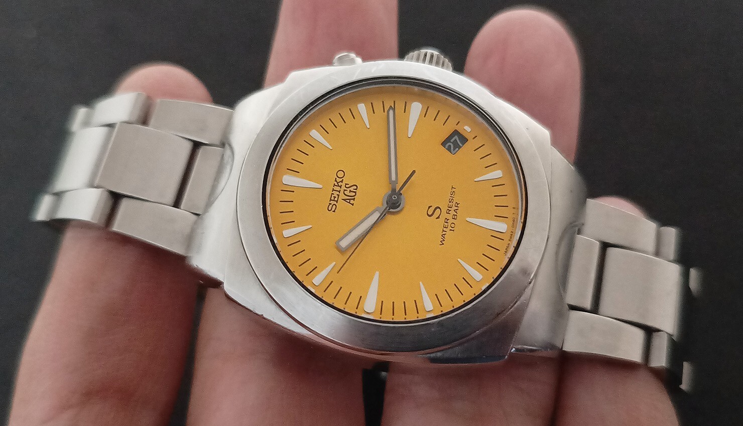 RARE SEIKO AGS KINETIC 5M42-0E50 ORANGE DIAL ALL ORIGINAL WORKING 100%GENT WATCH