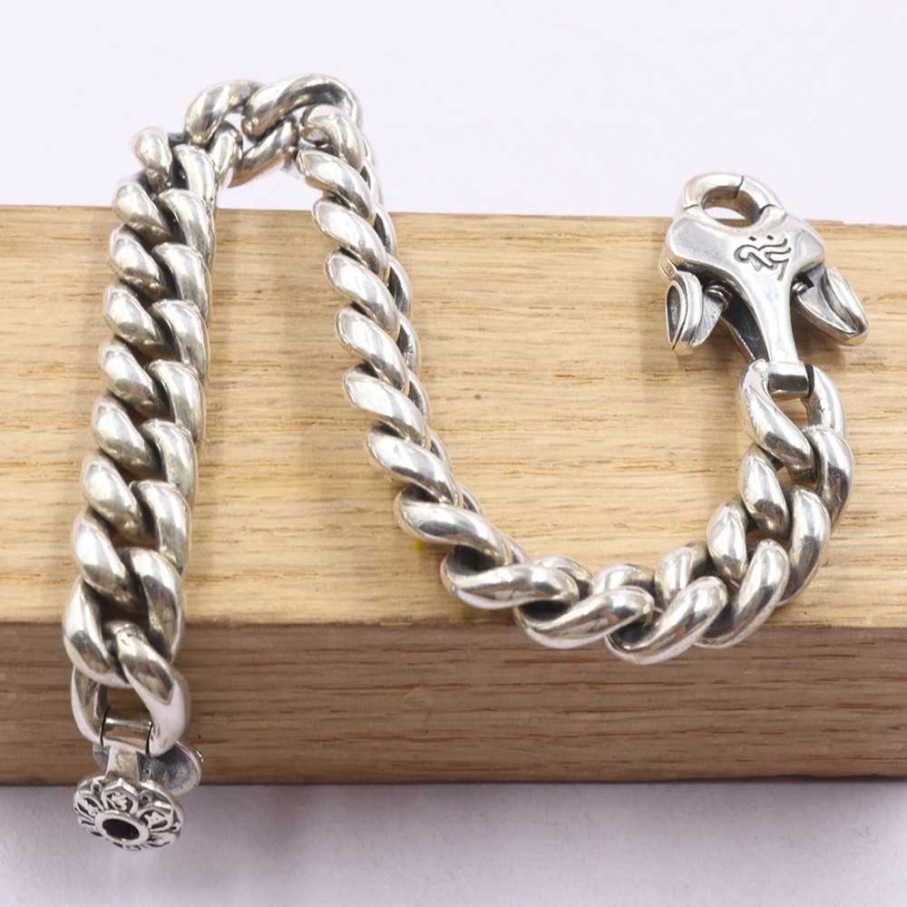 Pure S925 Sterling Silver Chain Men Women 9mm Curb Link Bracelet 46-47g 7.1inch