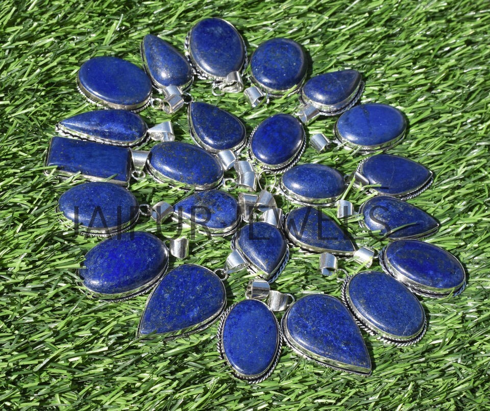 1-1000 Pcs Lapis Lazuli Gemstone Handmade Pendant Lot Bulk: Silver Plated WH-6