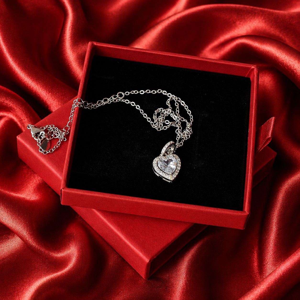 S925 Sterling Silver & CZ Heart Pendant Necklace + Personalised Gift Box