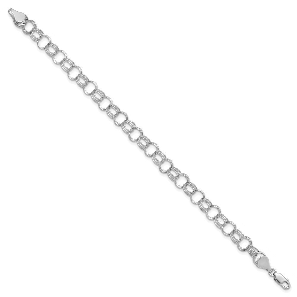 14k White Gold 7mm Solid Triple Link Fancy Charm Bracelet 7″