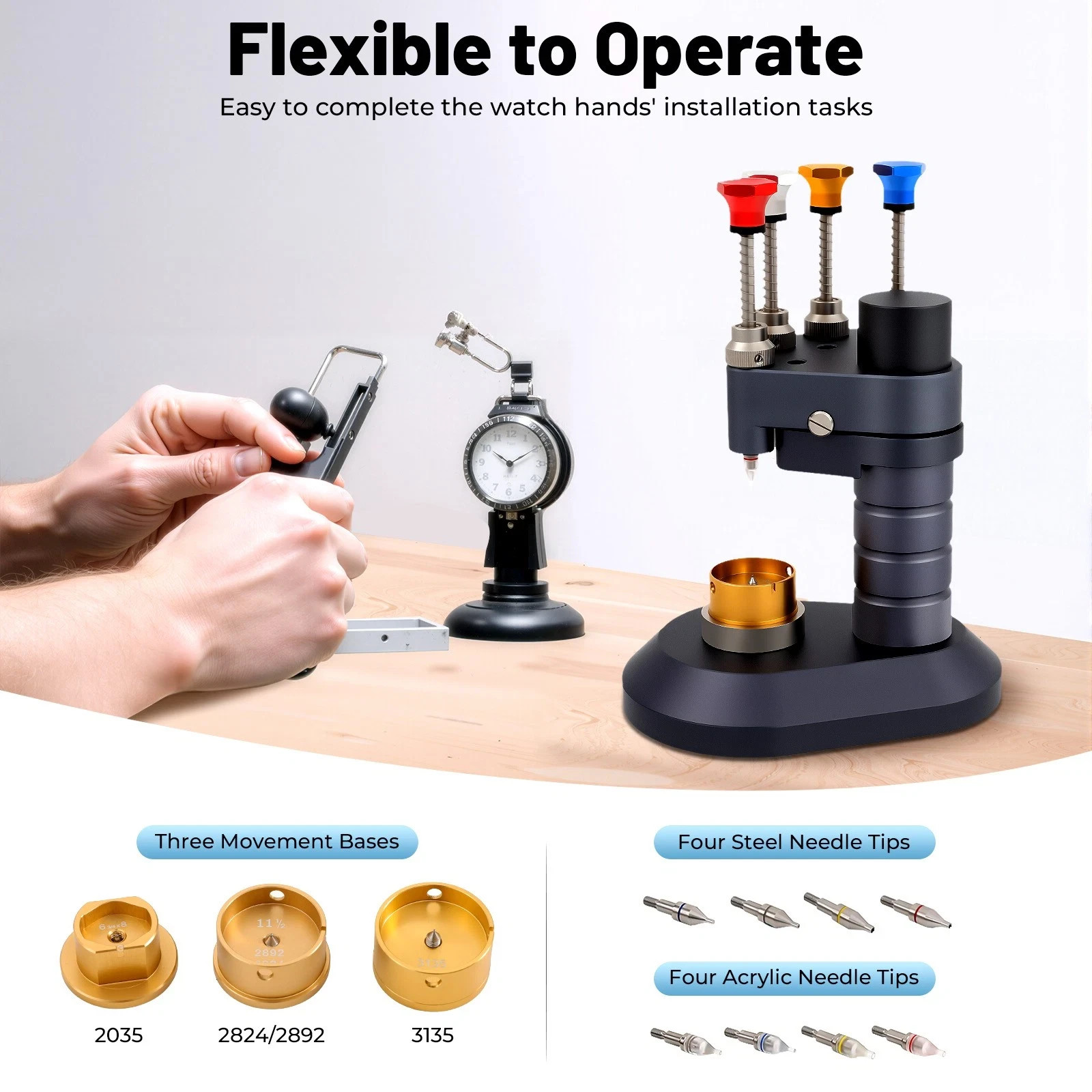 4-Pin Watch Hand Press Tool High Precision Watchmaker Repair Setting Kit