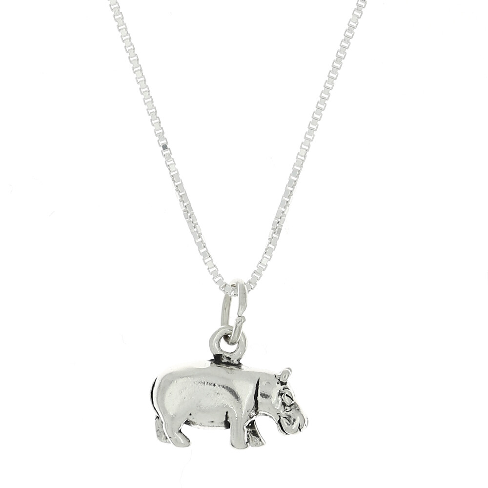 Sterling Silver Hippopotamus Hippo Charm with Necklace
