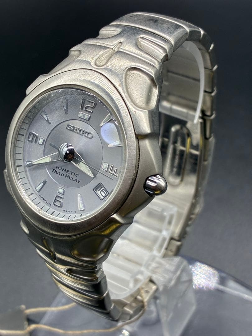 SEIKO KINETIC Auto Relay 5J22-0A30 Silver Men’s Watch 3-3651 Japan