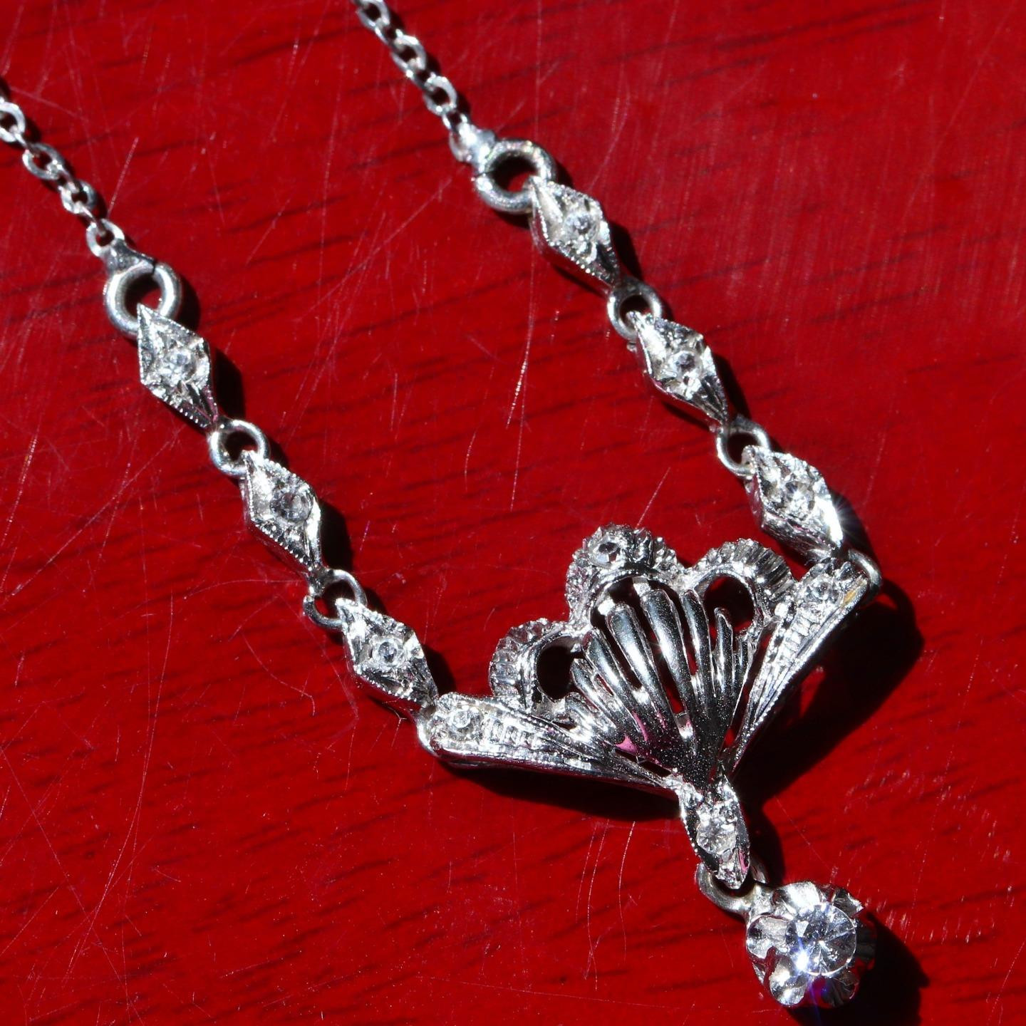 18k white gold necklace Italian 0.23ct white Sapphire 18.0″ dangle 4.95gr N788A