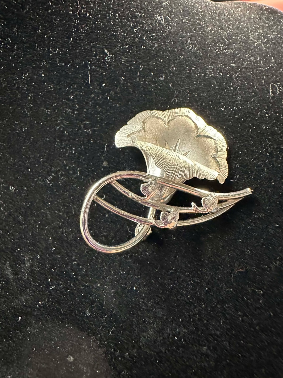 Early/Mid 20th Century Etching. VTG 925 Sterling Silver Brooch. Signed. Tested