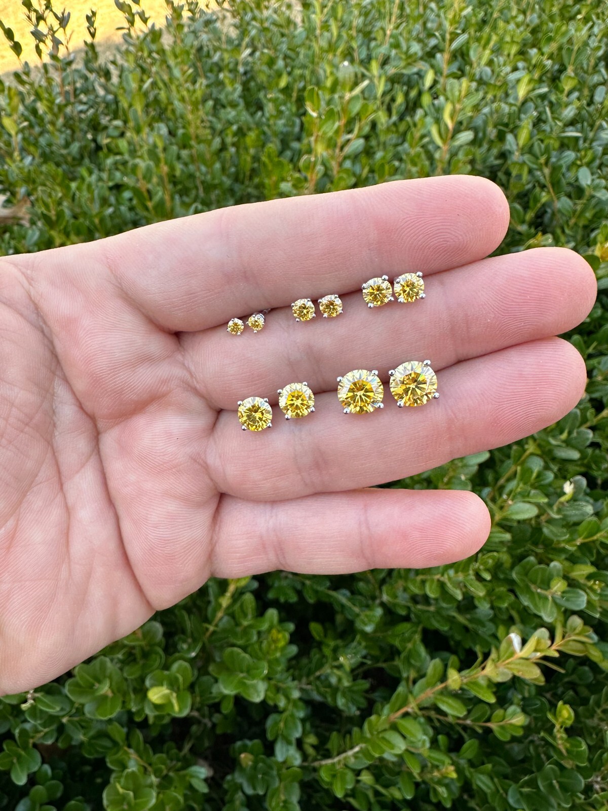 Real Canary Yellow Moissanite Screwback Stud Earrings 925 Silver 3-8mm Pass Test
