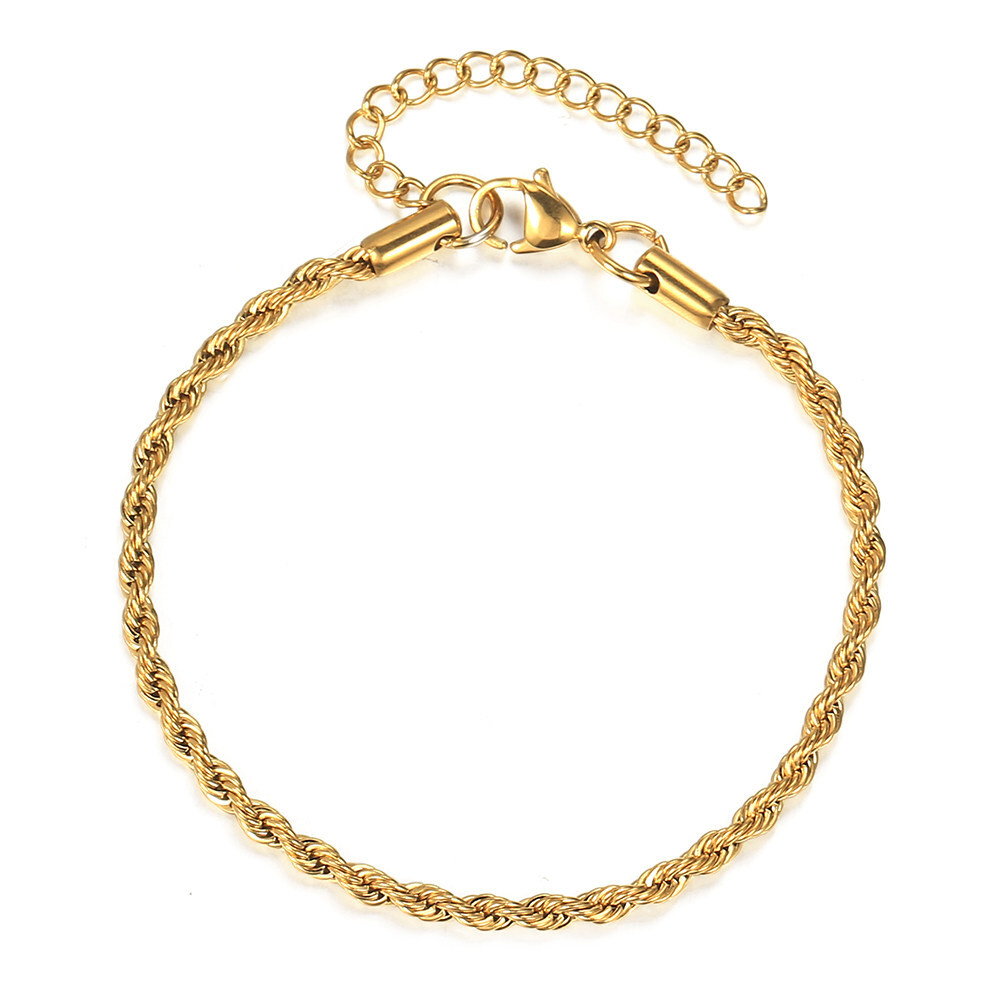 2/3/4/5/7/9mm Gold Plated Stainless Steel Rope Chain Bracelet or Necklace Unisex