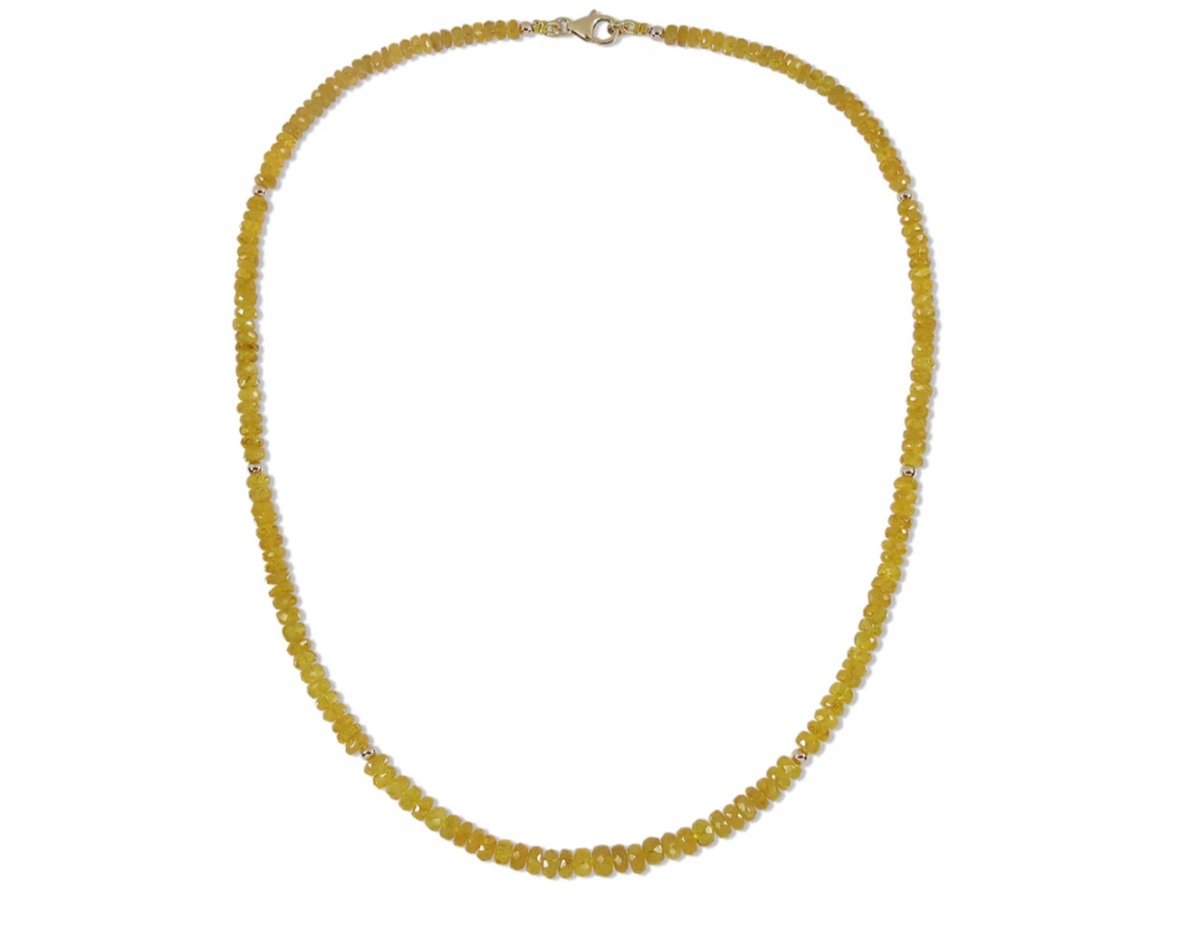 Natural Yellow Sapphire Beaded Necklace with Gold Beads 18 inch