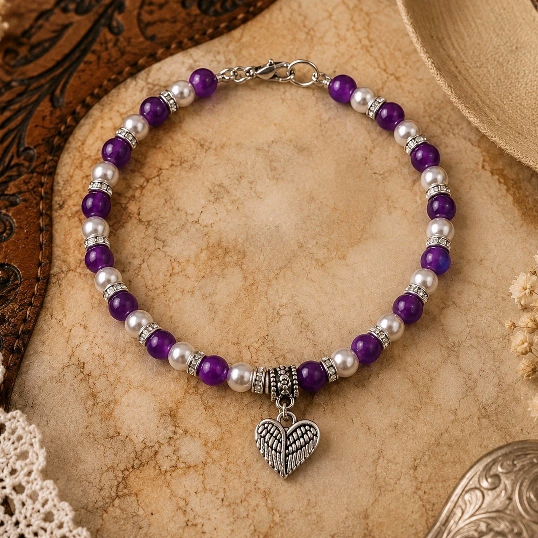 Purple Wings Anklet, Handmade Western Boho Anklet, Angel Wing Charm