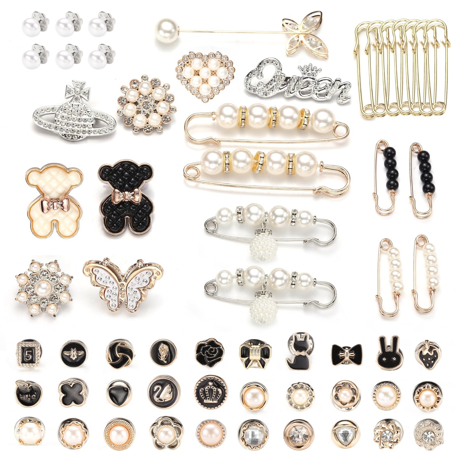 zgiraloca Charms for Socks Shoes,60pcs Bling Brooches and Safety Pins Gold