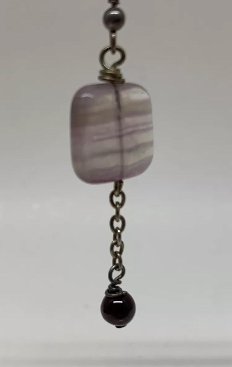 VTG Square Fluorite Dangle Hook Drop Chain Earrings 7.69g