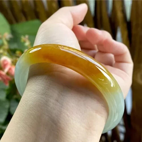Certified Natural AA high Icy yellow Myanmar Jade jadeite bracelets bangle 58MM