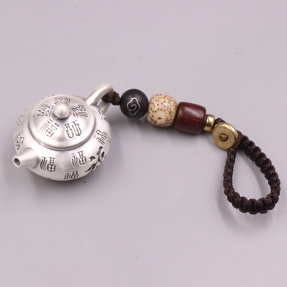 Pure S999 Fine Silver 999 Handmade Lucky Fu Teapot Pendant 25-26g 36*25mm