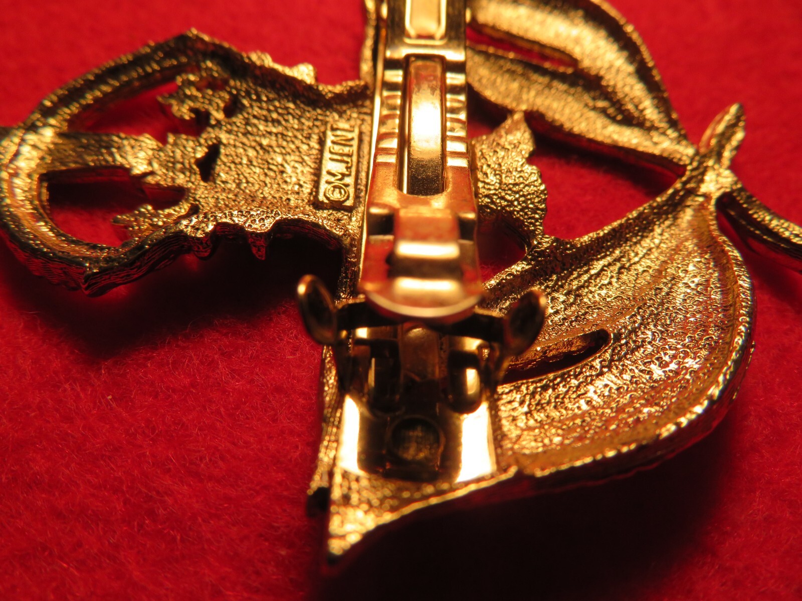 Vintage M.J.ENT Gold Tone Hair Clip Barrette Crown Eagle & Palms