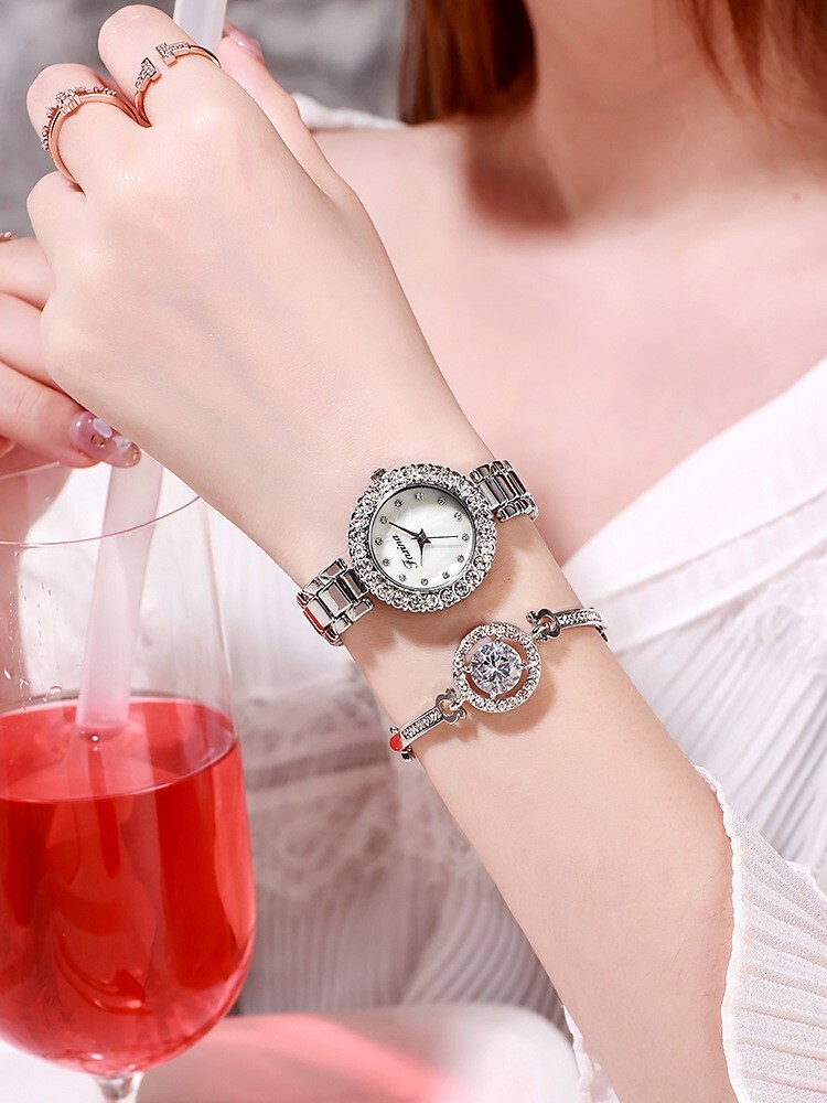 Fashion Girls Women Luxury Stylish Bling Quartz Watch & Bracelet Set of 2