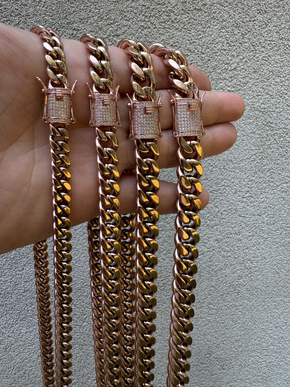 Miami Cuban Link Chain W. 1ct CZ Iced Clasp 14k Rose Gold Plated Stainless Steel