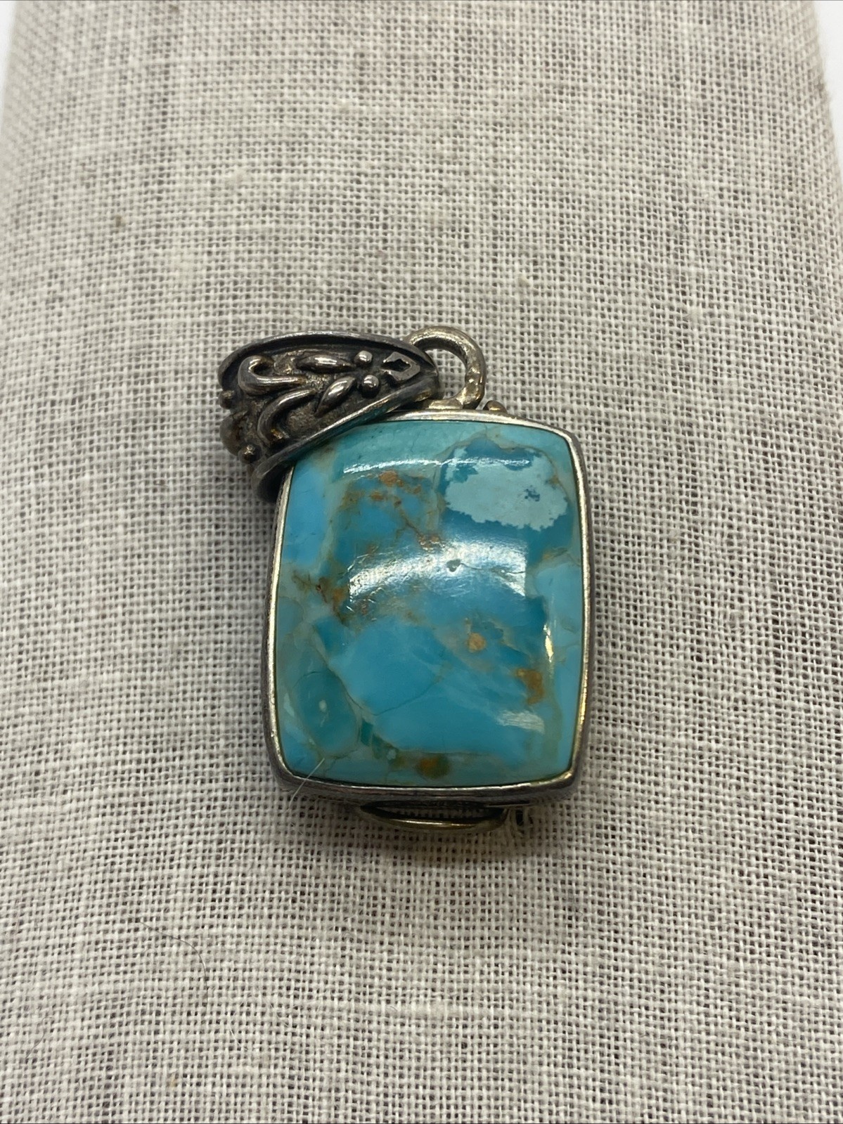 Sterling Silver Turquoise & Black Onyx Rev Southwestern Rectangular Pendant