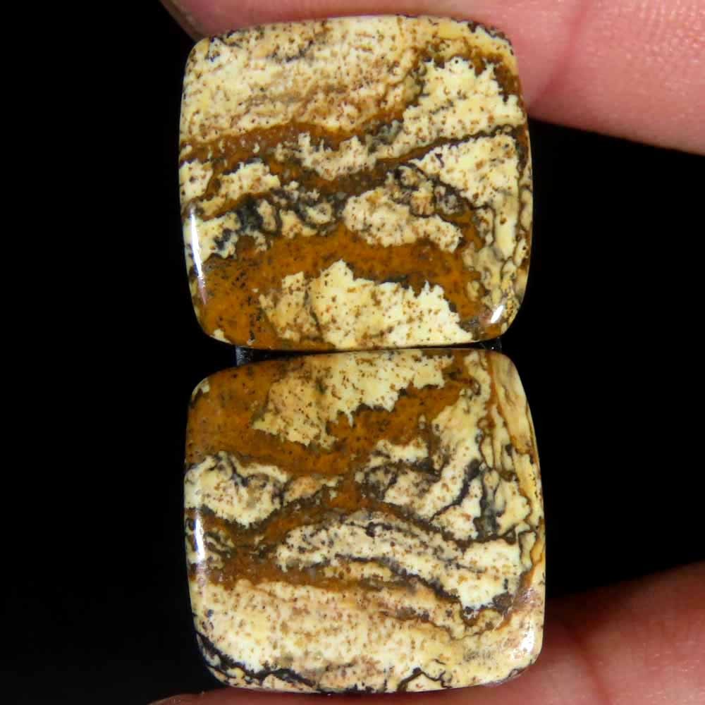 18.00Cts.100%Natural Designer Picture Jasper Cushion 15x15x3mm cab Pair Gemstone
