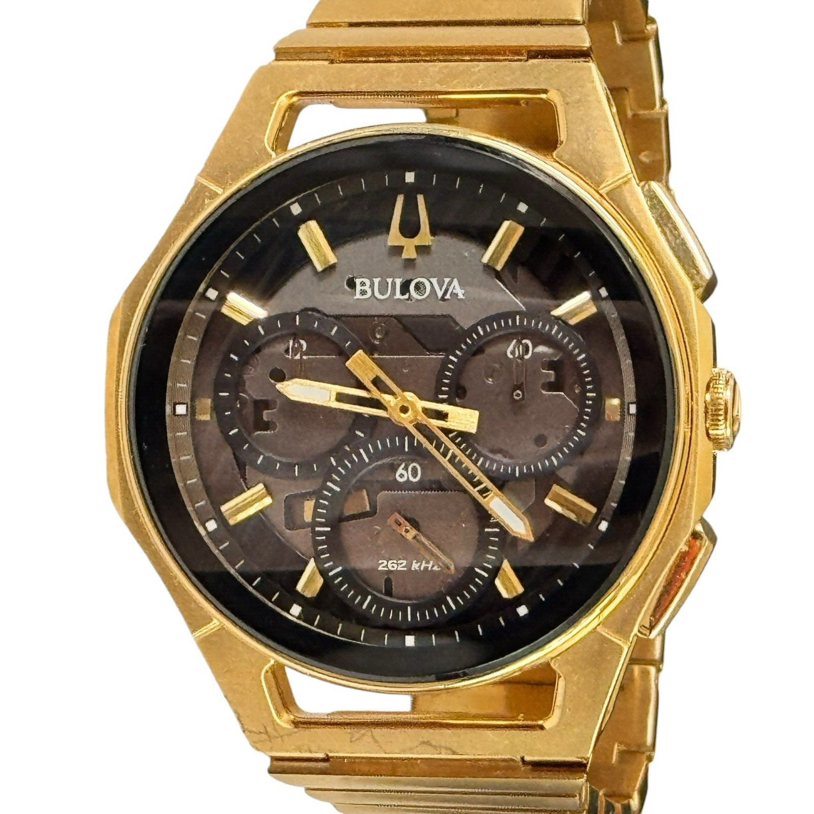 Bulova Curv Black Dial Men’s Watch – 97A144 Gold Tone Stainless