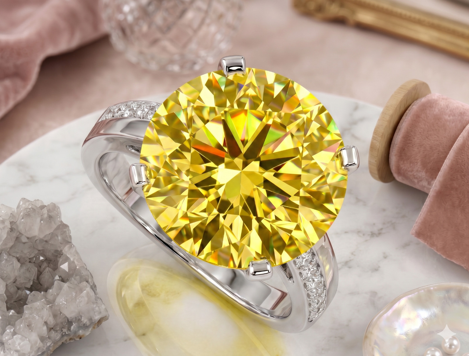 6.00 Ct Certified Round Cut Yellow Natural Diamond Ring VVS1 White Gold Finish