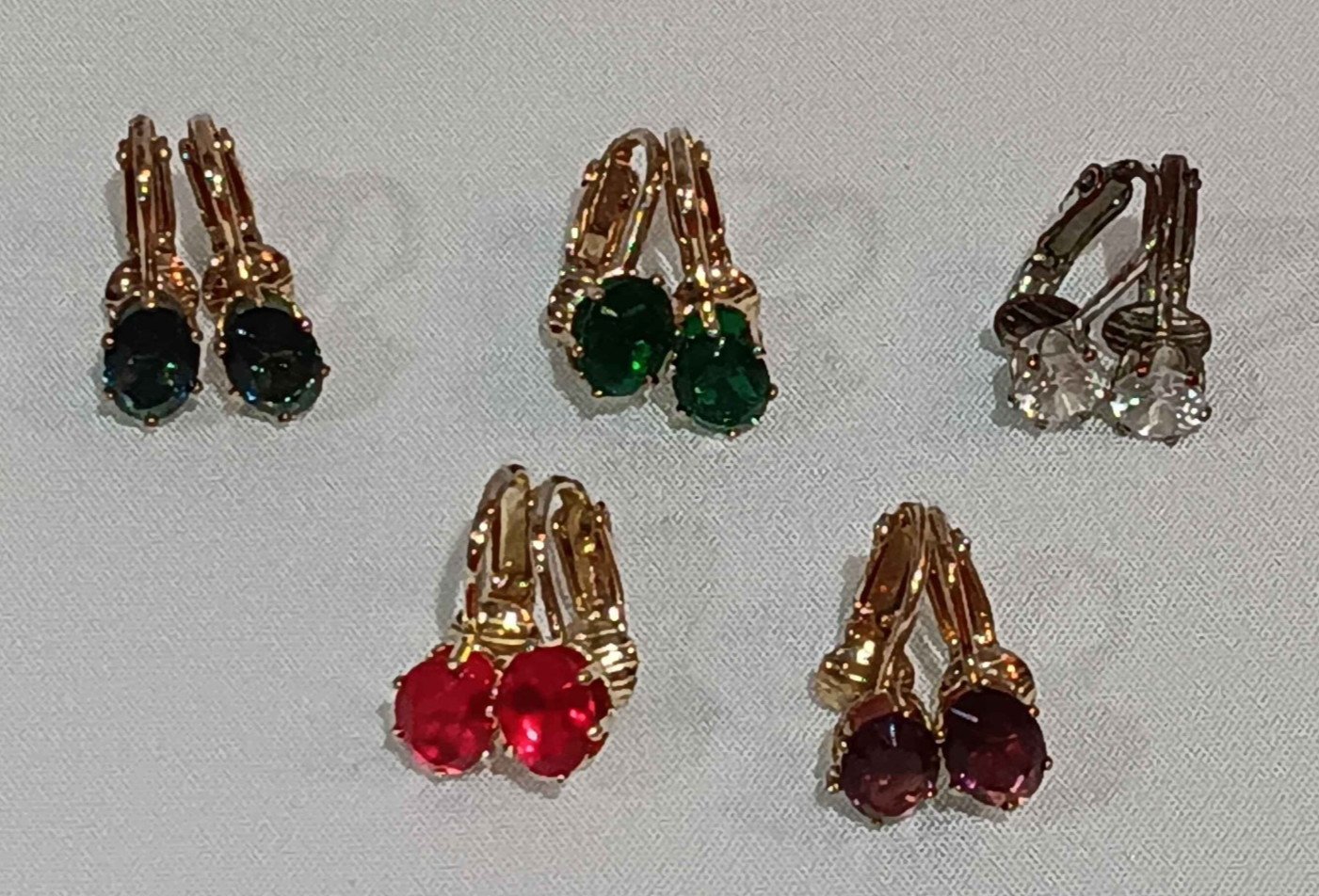 Five Pairs of Retro Clip On Metal & Plastic Earrings With Faux Gemstones