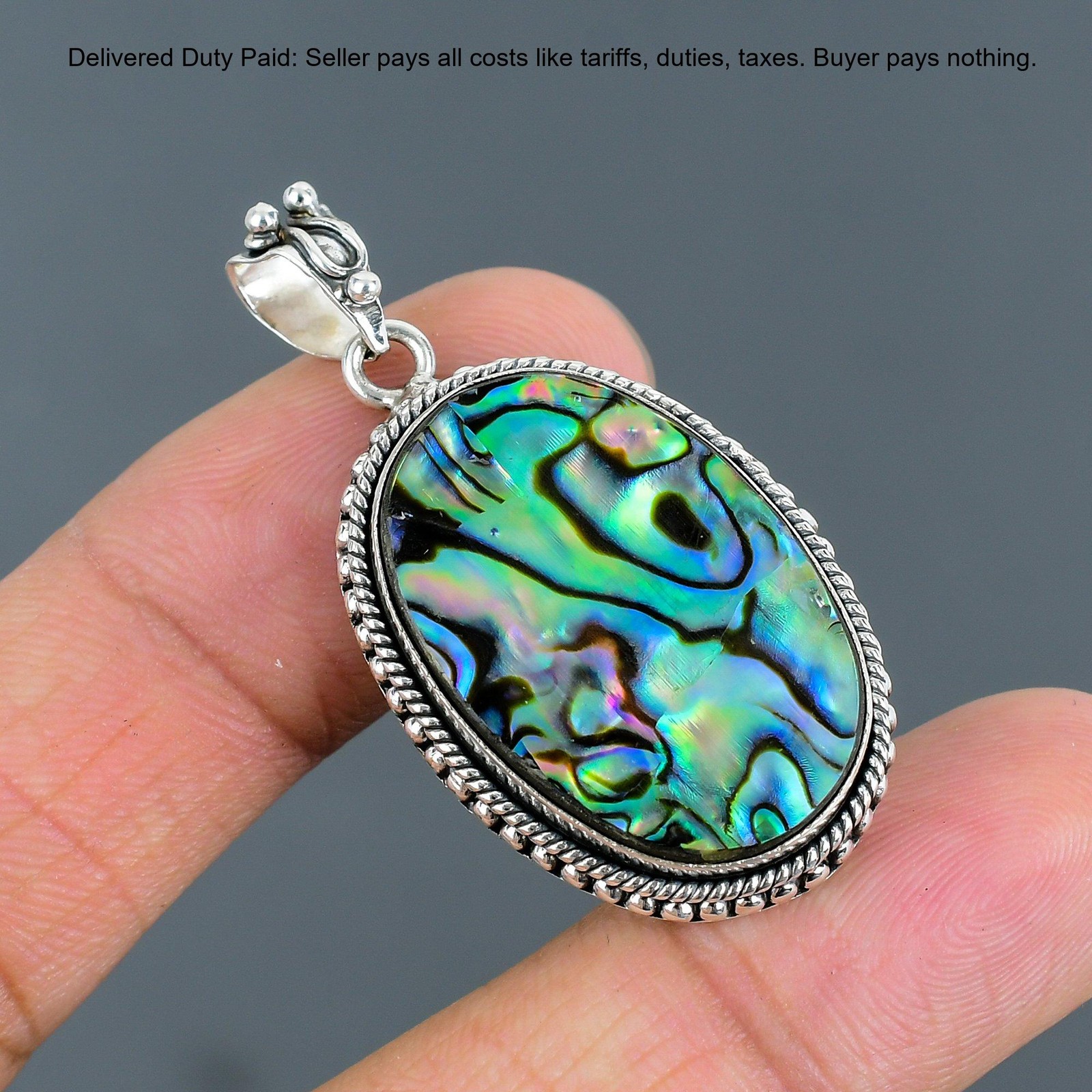 Oval Abalone Shell Gemstone 925 Silver Unique Wedding Engagement Pendant Jewelry