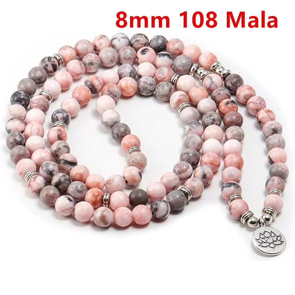 108 Mala Beads Wrap Bracelet Necklace 8mm Yoga Stretch Natural Stone Lotus Charm