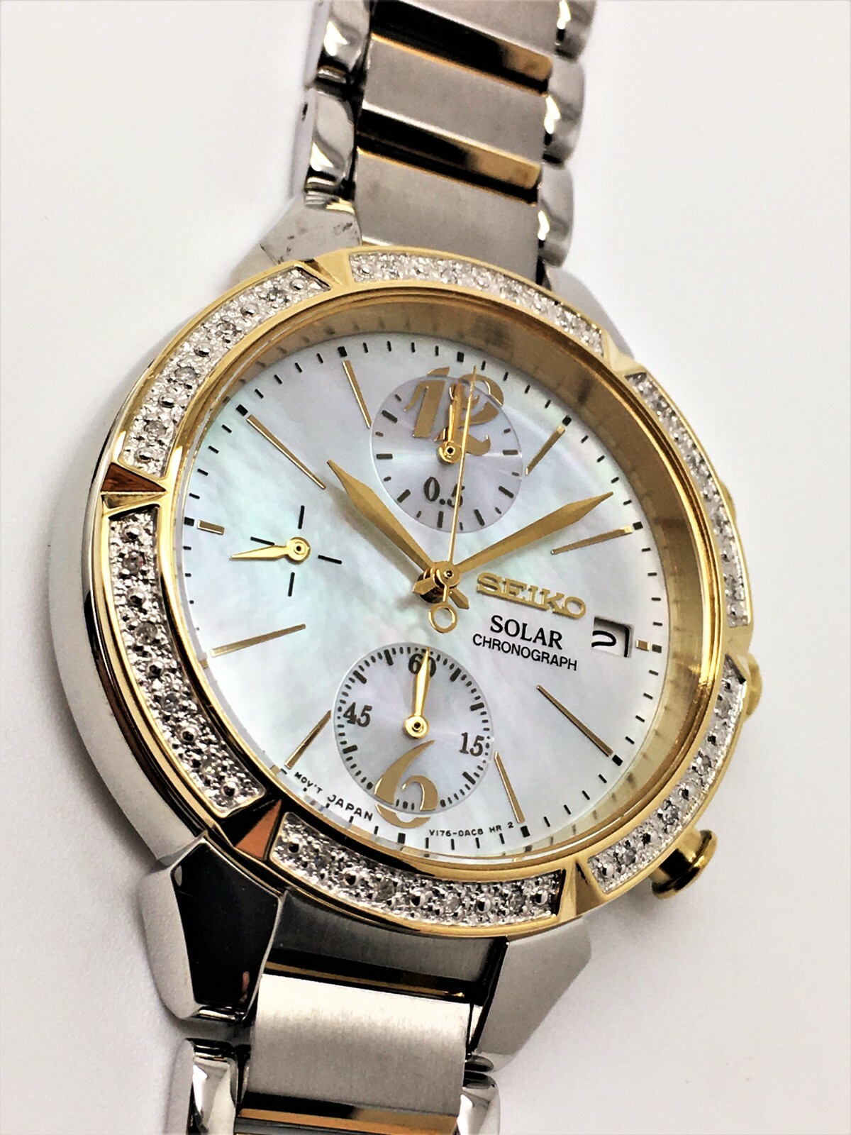 SEIKO LADIES V176-0AC0 “NOT-WORKING” 24 DIAMOND SOLAR CHRONOGRAPH WATCH SSC866