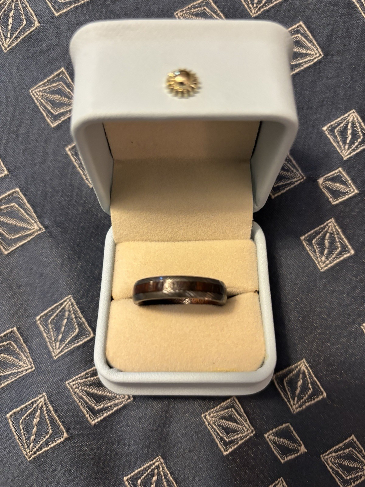 Damascus Wood Wedding Band Men Size: 13 1/4 US Ring Width 6mm Stainless Steel