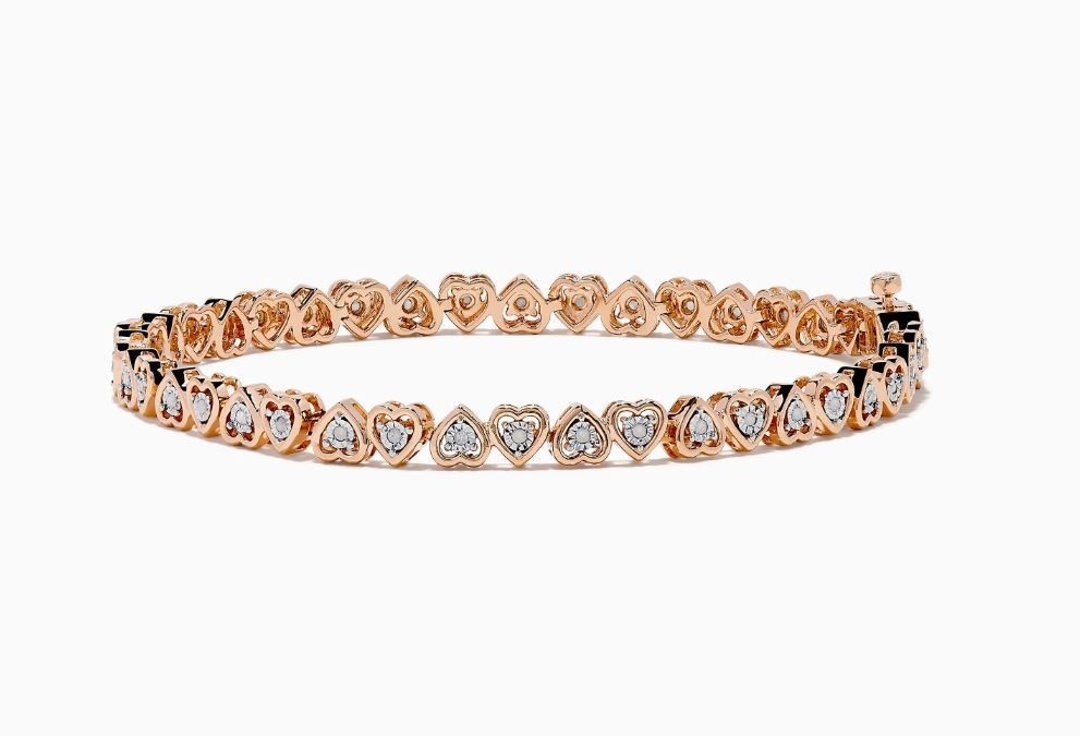 EFFY Hearts Tennis Bracelet – Rose Plated Sterling Silver & Diamonds –Never Worn