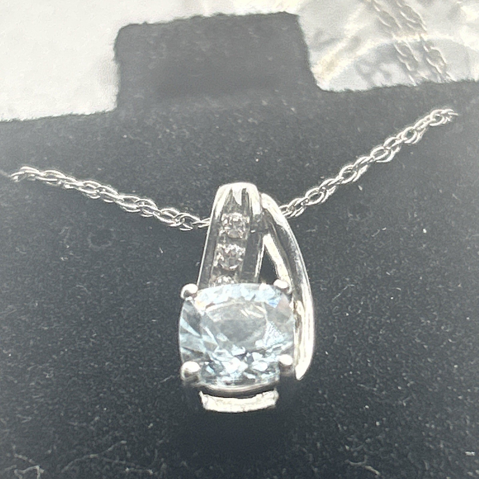 NEW Aquamarine and white sapphires Pendant Necklace 18″ Sterling Silver, 925