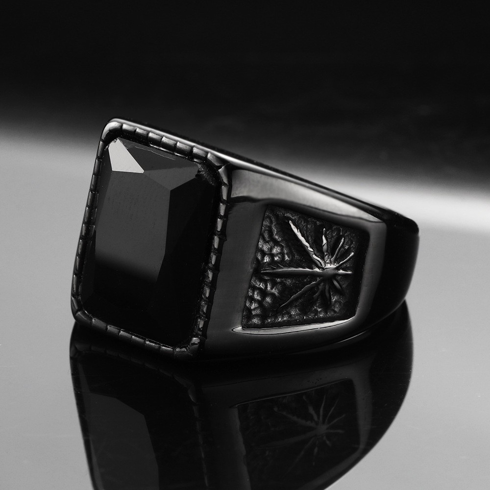 MENDEL Black Mens Stainless Steel Onyx Stone Ring Size 7 8 9 10 11 12 13 14 15