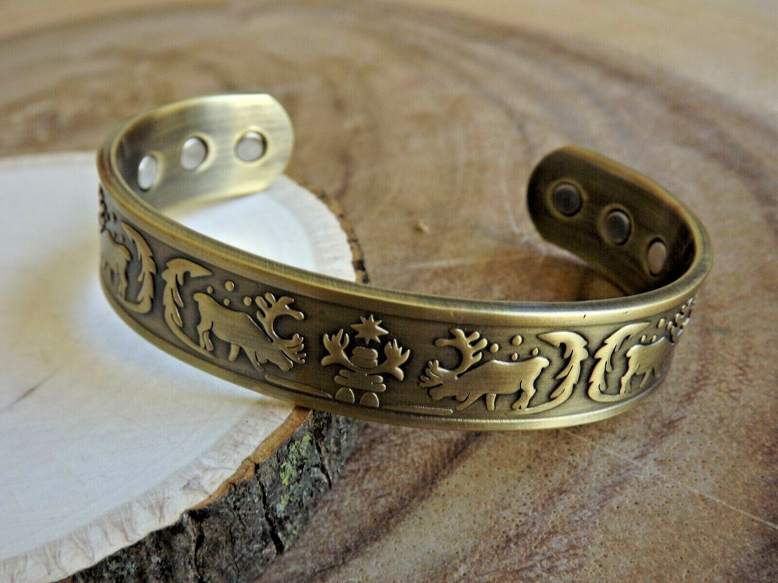 Army Green Copper Magnetic Bracelet Arthritis Pain Therapy Energy Cuff Reindeer